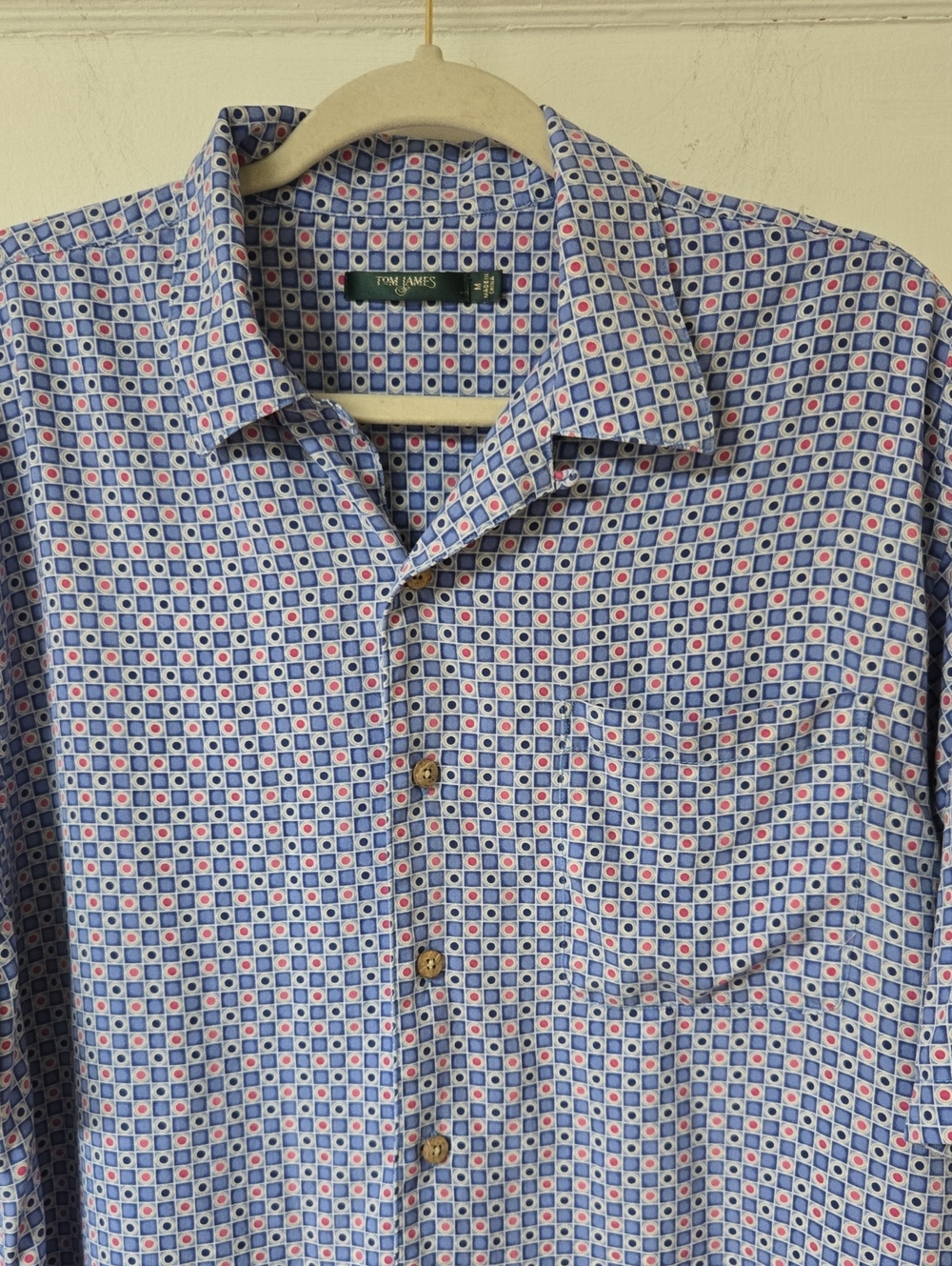 Tom James Men’s Blue Geometric Print Button-Up Shirt Size M